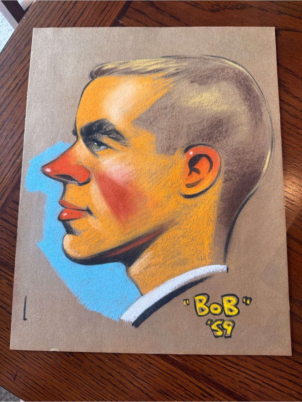 Vintage Caricature Art 1950's Pastel Portrait BOB 1959 Original Artwork 11x14”